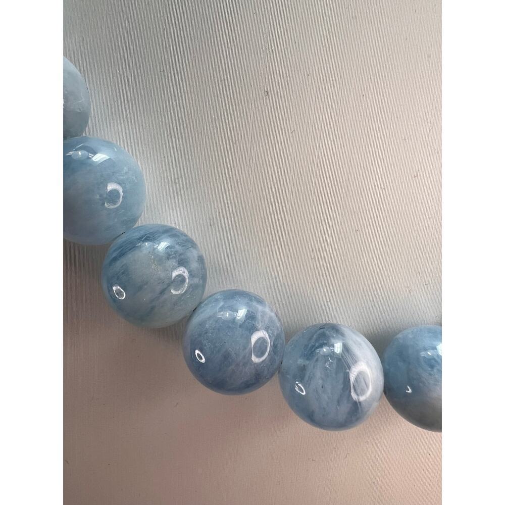 11mm Aquamarine beaded necklace with sterling silver clasp - Picture 3 of 11